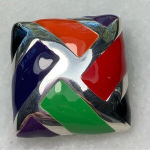 Vintage MJ Enamel Pendant Brooch | Mid Century Modern Geometric